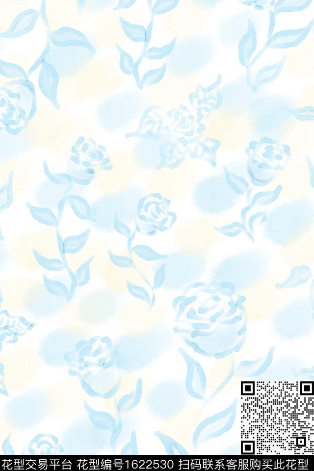 小清新花卉笔触数码印花花型下载（图片编号: 1622530） - 瓦栏（Walan）
