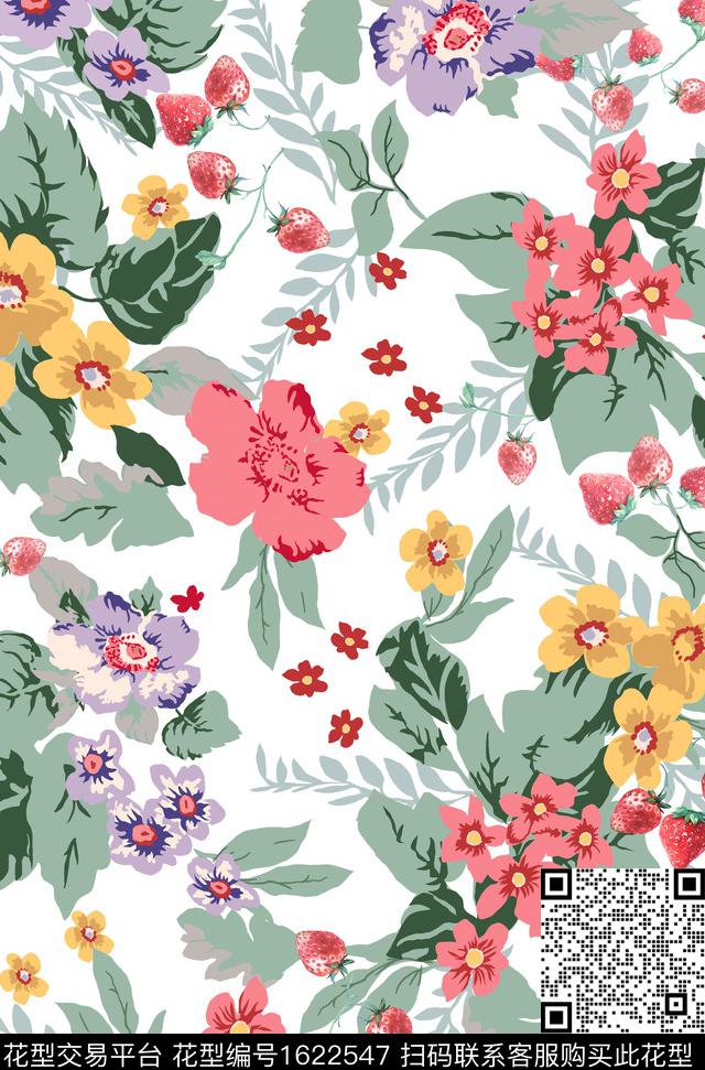 花卉平面花卉白底花传统印花花型下载（图片编号: 1622547） - 瓦栏（Walan）