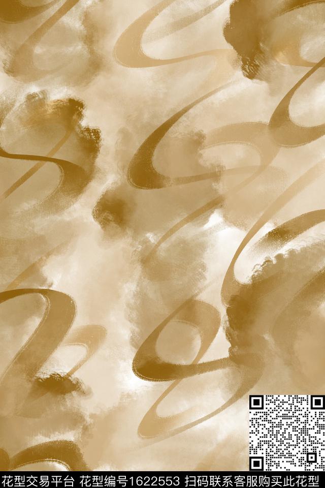 笔触复古抽象数码印花花型下载（图片编号: 1622553） - 瓦栏（Walan）