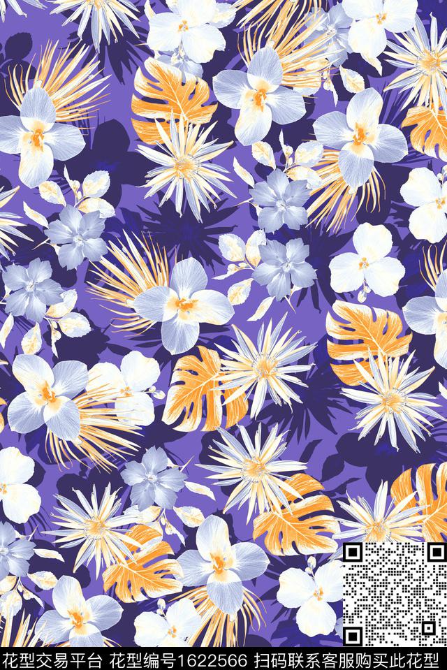 热带花型小碎花渐变数码印花花型下载（图片编号: 1622566） - 瓦栏（Walan）
