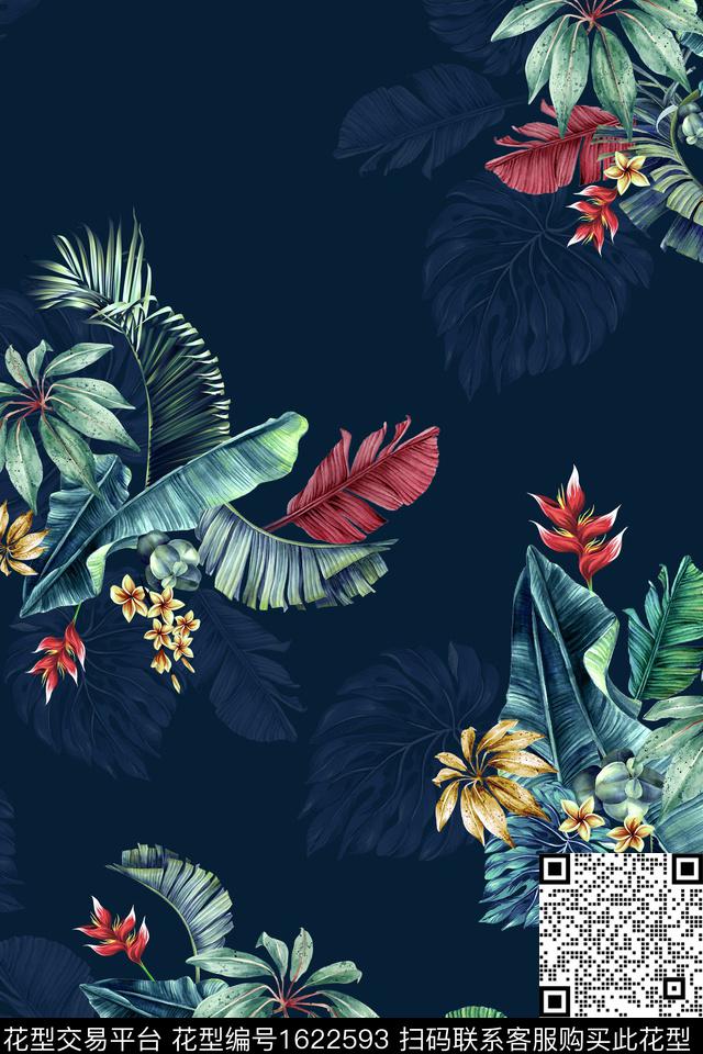 影花热带花型花卉数码印花花型下载（图片编号: 1622593） - 瓦栏（Walan）