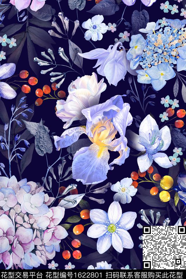 影花花卉水彩花卉数码印花花型下载（图片编号: 1622801） - 瓦栏（Walan）