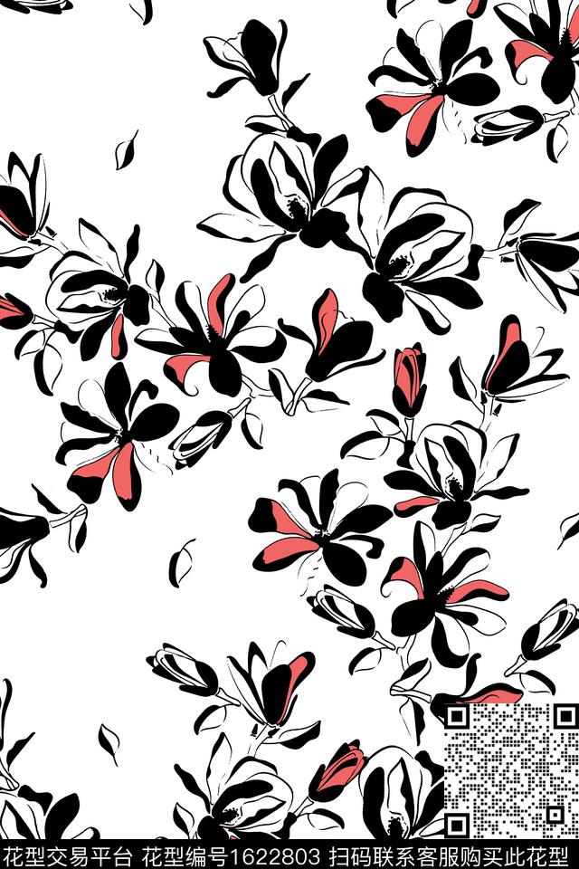 年轻女装花卉白底花卉传统印花花型下载（图片编号: 1622803） - 瓦栏（Walan）