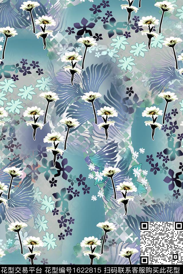 真丝满版散花花卉数码印花花型下载（图片编号: 1622815） - 瓦栏（Walan）