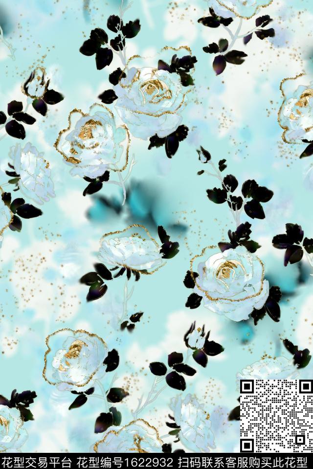 影花花卉渐变数码印花花型下载（图片编号: 1622932） - 瓦栏（Walan）