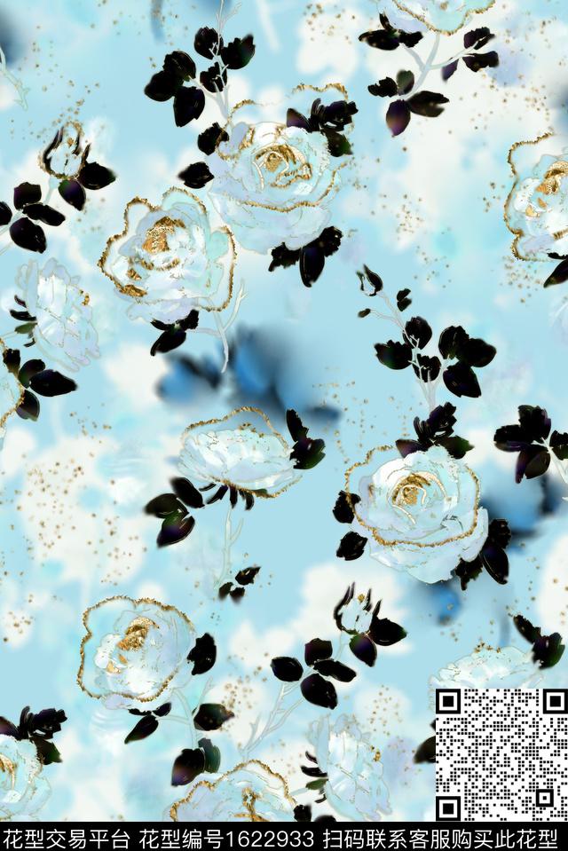 影花花卉渐变数码印花花型下载（图片编号: 1622933） - 瓦栏（Walan）