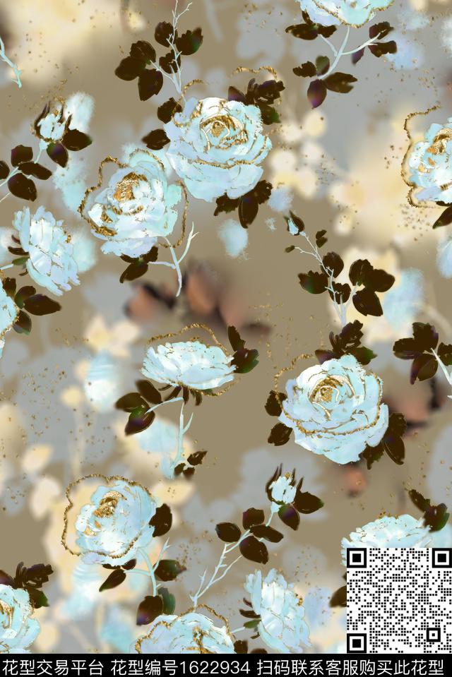 影花花卉渐变数码印花花型下载（图片编号: 1622934） - 瓦栏（Walan）