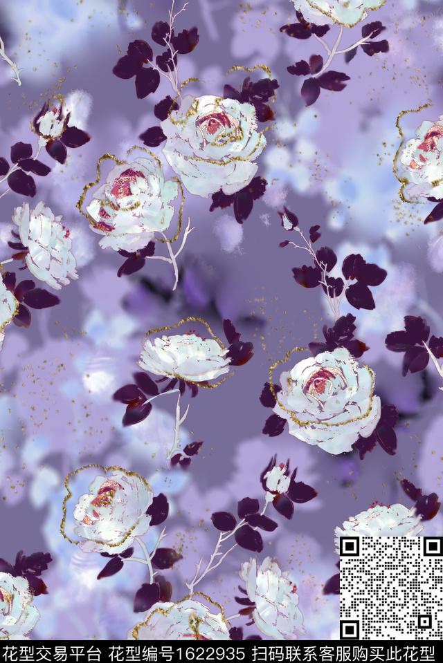 影花花卉渐变数码印花花型下载（图片编号: 1622935） - 瓦栏（Walan）