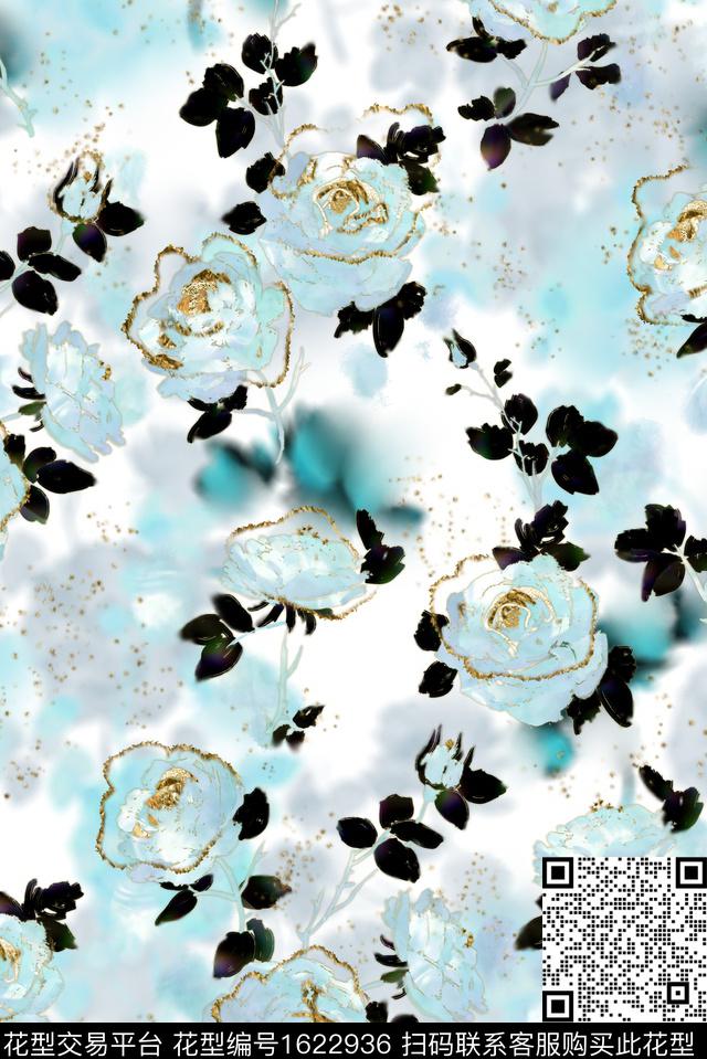 影花花卉渐变数码印花花型下载（图片编号: 1622936） - 瓦栏（Walan）