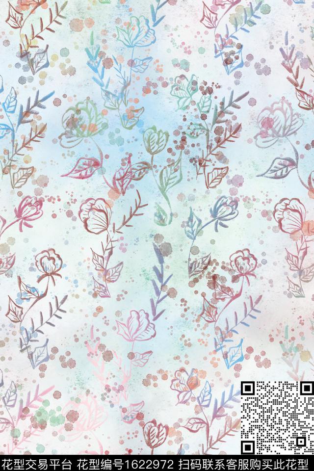 花卉小碎花线条花卉数码印花花型下载（图片编号: 1622972） - 瓦栏（Walan）