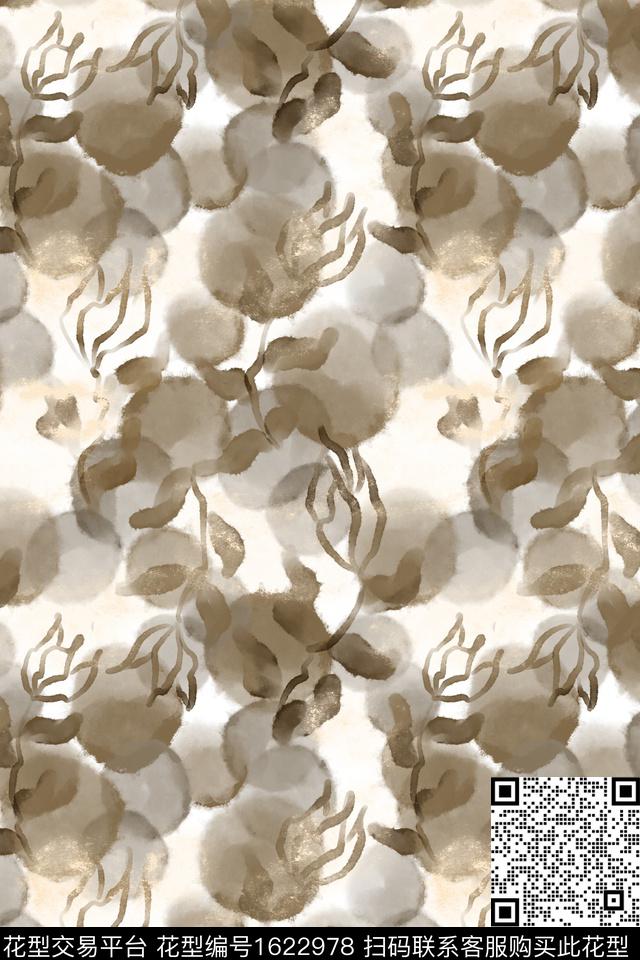 侘寂花卉水彩数码印花花型下载（图片编号: 1622978） - 瓦栏（Walan）