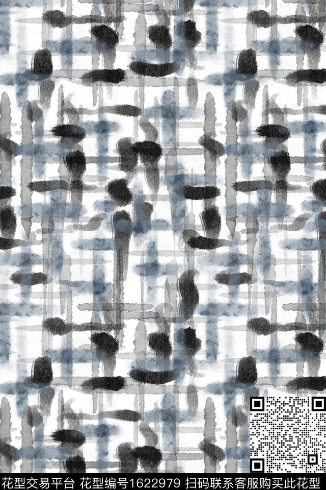 水彩格子涂鸦数码印花花型下载（图片编号: 1622979） - 瓦栏（Walan）