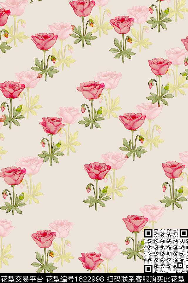 花卉玫瑰花影花数码印花花型下载（图片编号: 1622998） - 瓦栏（Walan）