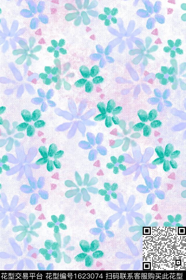 花卉小碎花渐变数码印花花型下载（图片编号: 1623074） - 瓦栏（Walan）