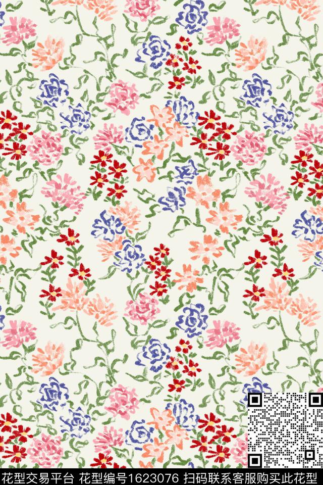 小清新清爽底花卉花卉数码印花花型下载（图片编号: 1623076） - 瓦栏（Walan）