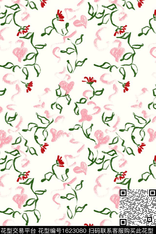 小清新爱心花卉数码印花花型下载（图片编号: 1623080） - 瓦栏（Walan）