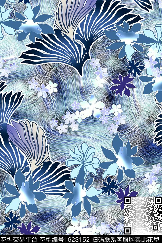 真丝满版散花手绘花卉数码印花花型下载（图片编号: 1623152） - 瓦栏（Walan）