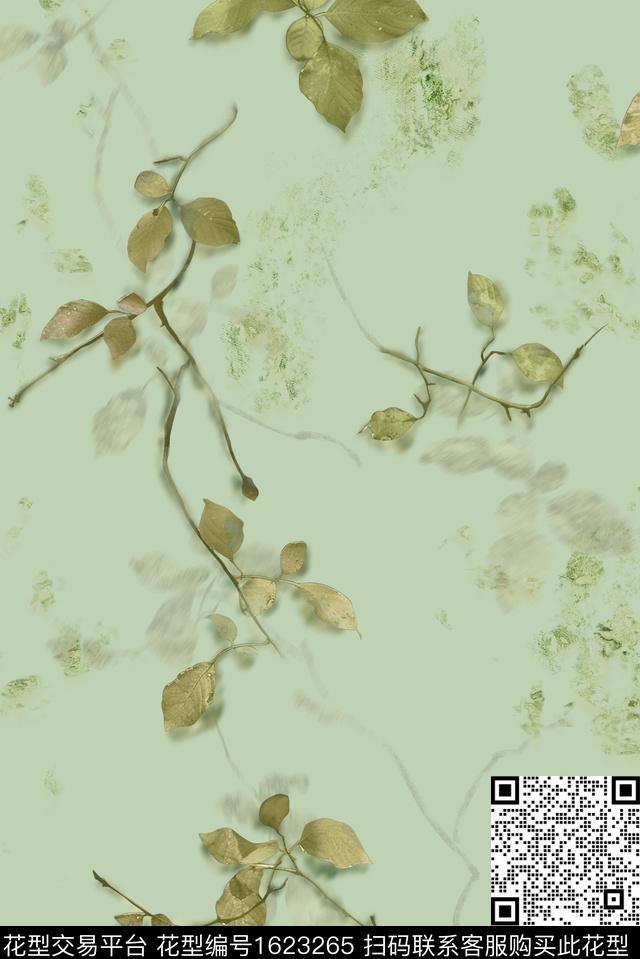 中国风素雅绿植树叶数码印花花型下载（图片编号: 1623265） - 瓦栏（Walan）