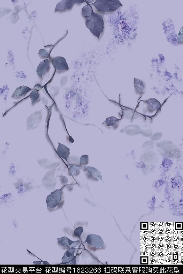 中国风素雅绿植树叶数码印花花型下载（图片编号: 1623266） - 瓦栏（Walan）
