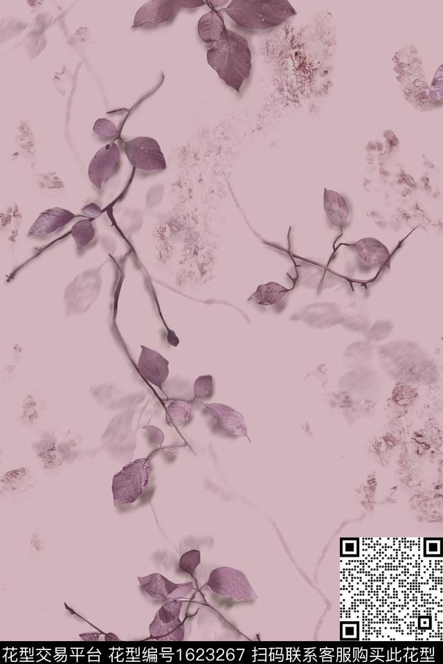 中国风素雅绿植树叶数码印花花型下载（图片编号: 1623267） - 瓦栏（Walan）