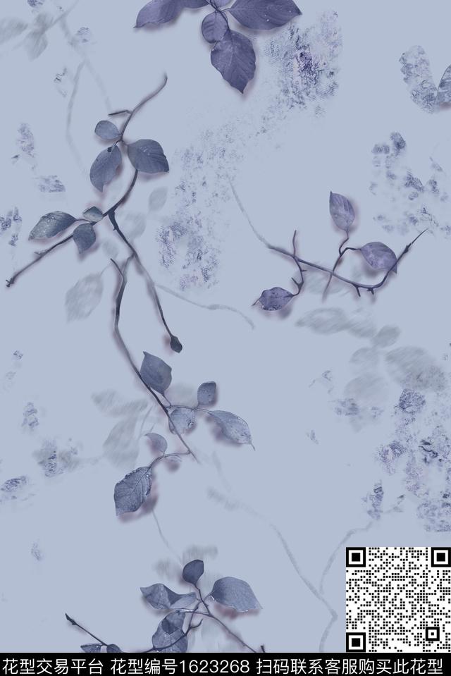 中国风素雅绿植树叶数码印花花型下载（图片编号: 1623268） - 瓦栏（Walan）