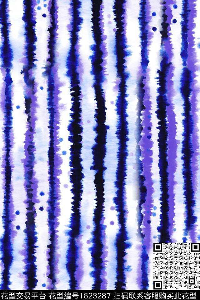 靛蓝扎染花型条纹数码印花花型下载（图片编号: 1623287） - 瓦栏（Walan）