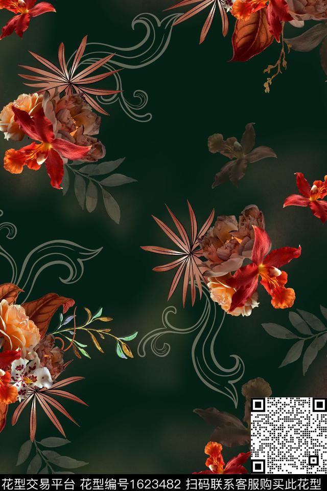 大花花卉中老年数码印花花型下载（图片编号: 1623482） - 瓦栏（Walan）