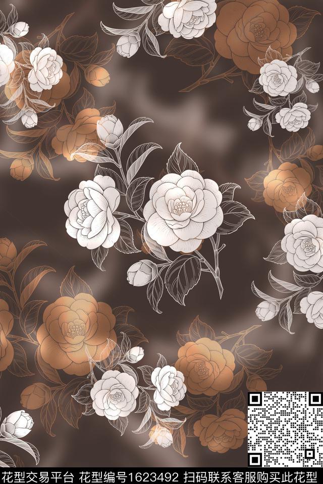 香云纱光影真丝数码印花花型下载（图片编号: 1623492） - 瓦栏（Walan）