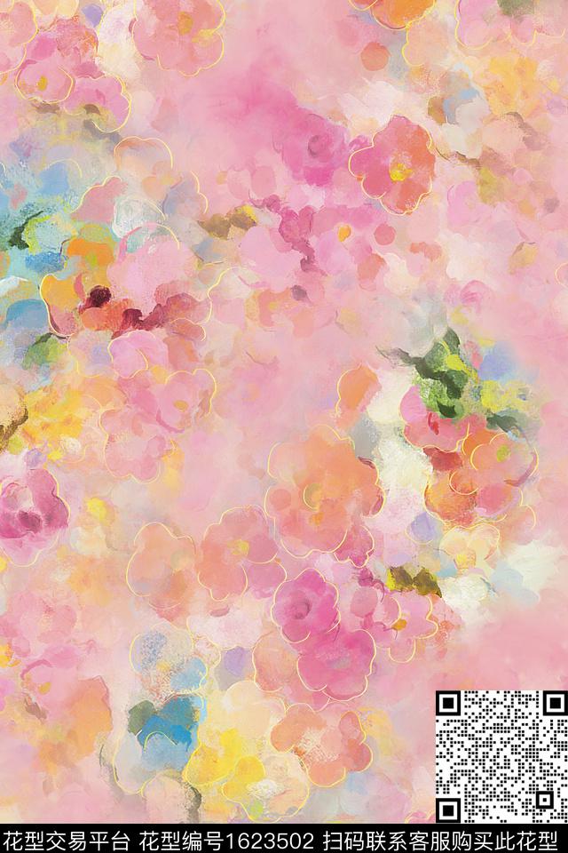 抽象花卉抽象描边数码印花花型下载（图片编号: 1623502） - 瓦栏（Walan）