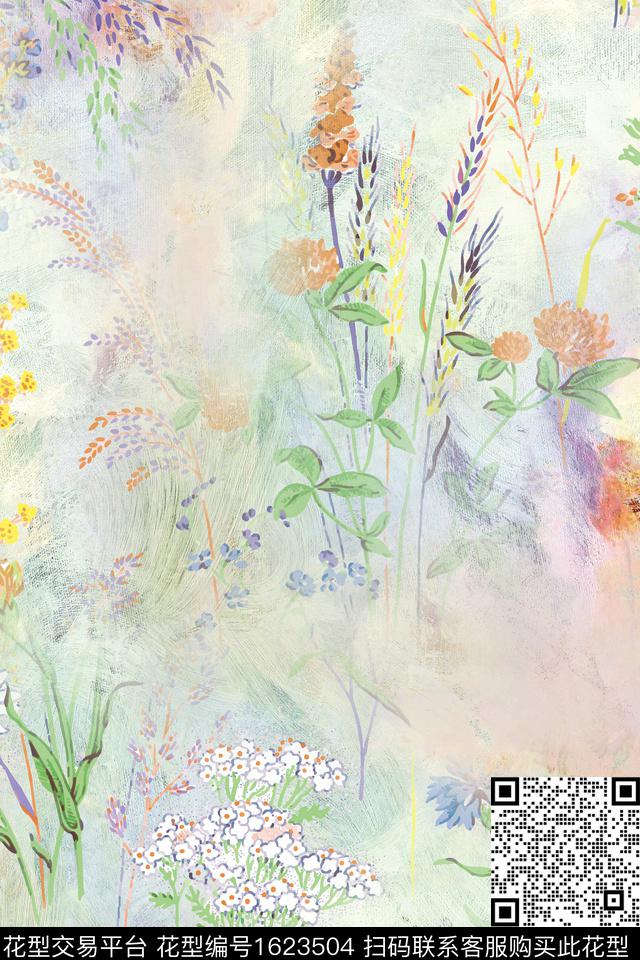 花卉水彩花卉植物数码印花花型下载（图片编号: 1623504） - 瓦栏（Walan）