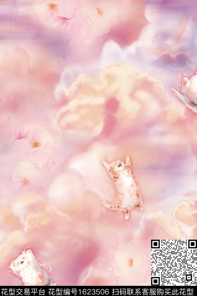 云雾猫花卉数码印花花型下载（图片编号: 1623506） - 瓦栏（Walan）