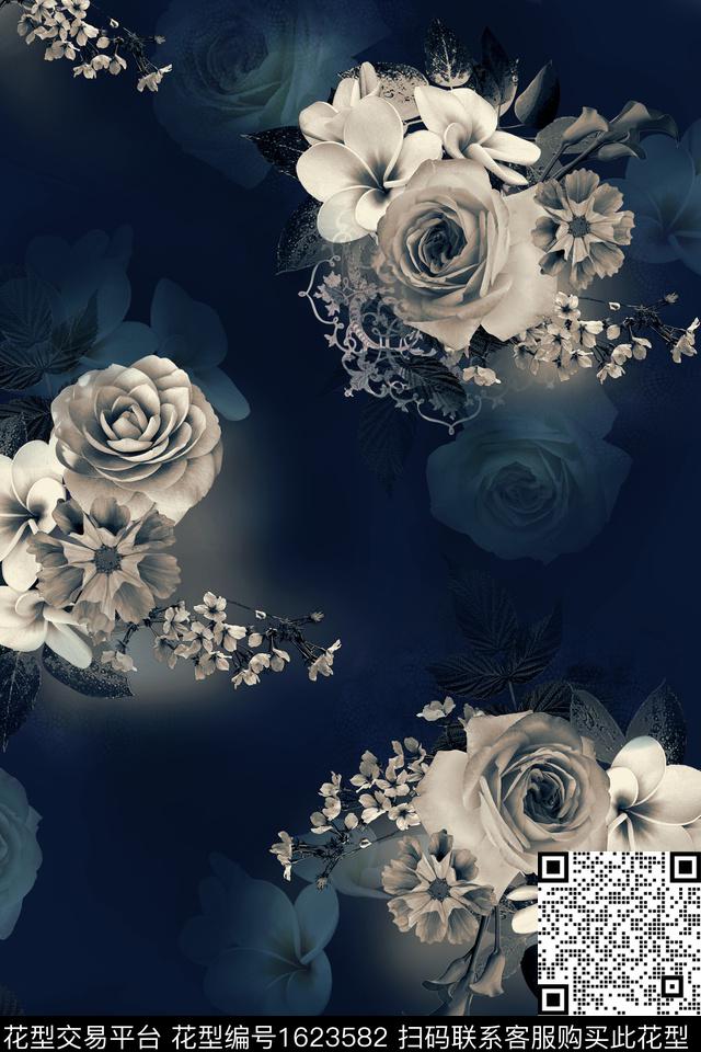 中东大花花卉数码印花花型下载（图片编号: 1623582） - 瓦栏（Walan）