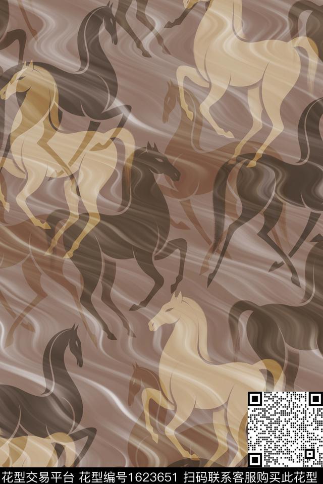 剪影骏马丝绸马数码印花花型下载（图片编号: 1623651） - 瓦栏（Walan）