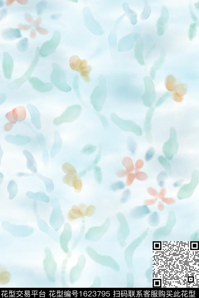 花卉水彩朦胧花卉数码印花花型下载（图片编号: 1623795） - 瓦栏（Walan）