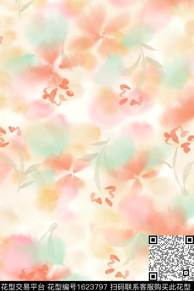小清新花卉水彩数码印花花型下载（图片编号: 1623797） - 瓦栏（Walan）