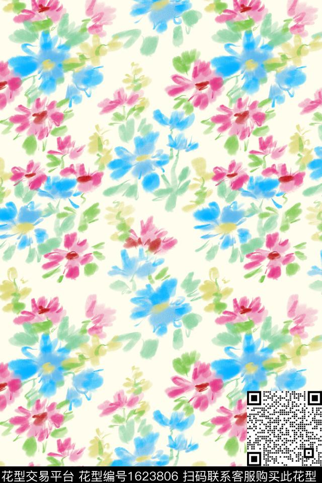 小清新清爽底花卉花卉数码印花花型下载（图片编号: 1623806） - 瓦栏（Walan）