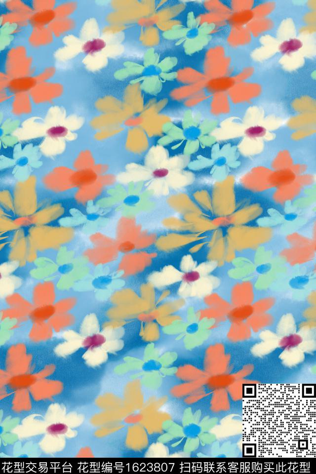 花卉小碎花水彩数码印花花型下载（图片编号: 1623807） - 瓦栏（Walan）