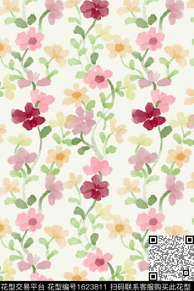 小清新清爽底花卉花卉数码印花花型下载（图片编号: 1623811） - 瓦栏（Walan）