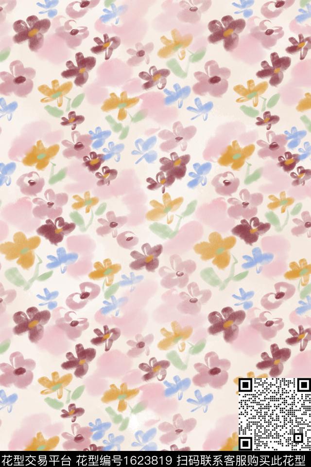 花卉小碎花手绘数码印花花型下载（图片编号: 1623819） - 瓦栏（Walan）