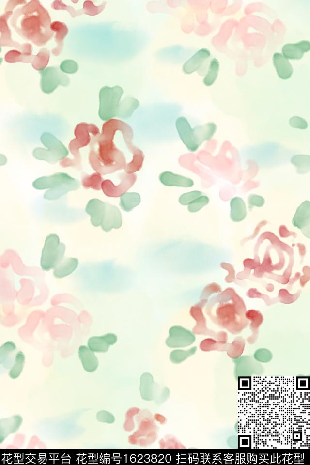 小清新花卉水彩数码印花花型下载（图片编号: 1623820） - 瓦栏（Walan）