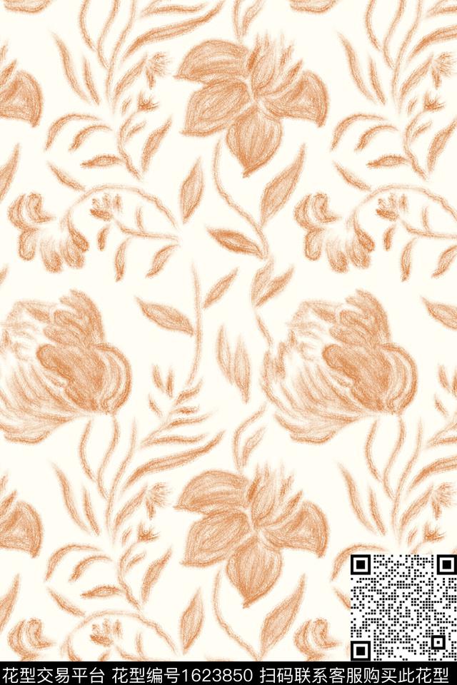 小清新大花花卉数码印花花型下载（图片编号: 1623850） - 瓦栏（Walan）
