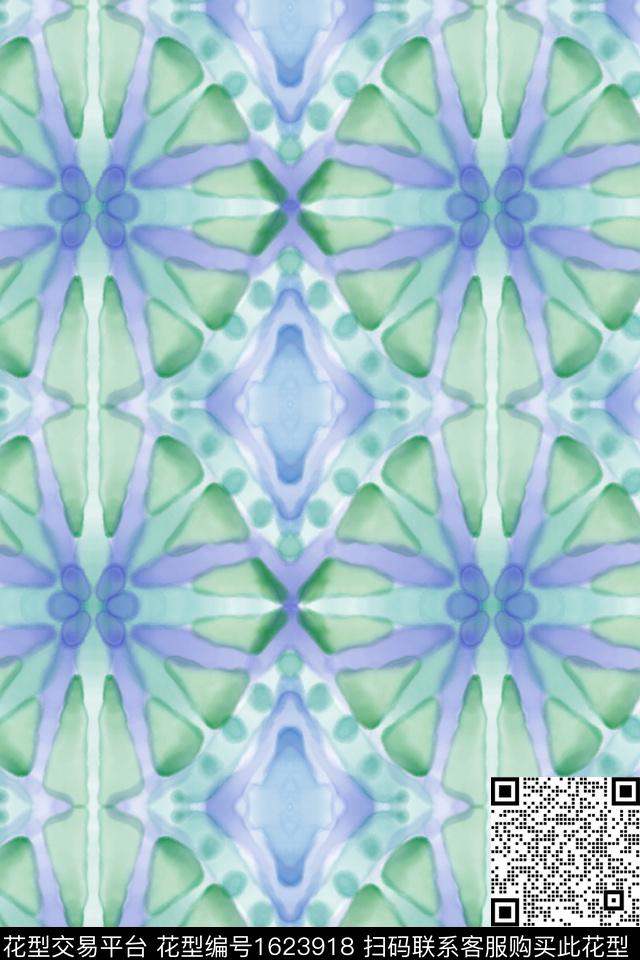 水彩复古渐变数码印花花型下载（图片编号: 1623918） - 瓦栏（Walan）