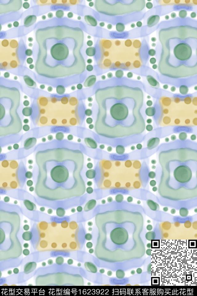 小清新水彩格子数码印花花型下载（图片编号: 1623922） - 瓦栏（Walan）