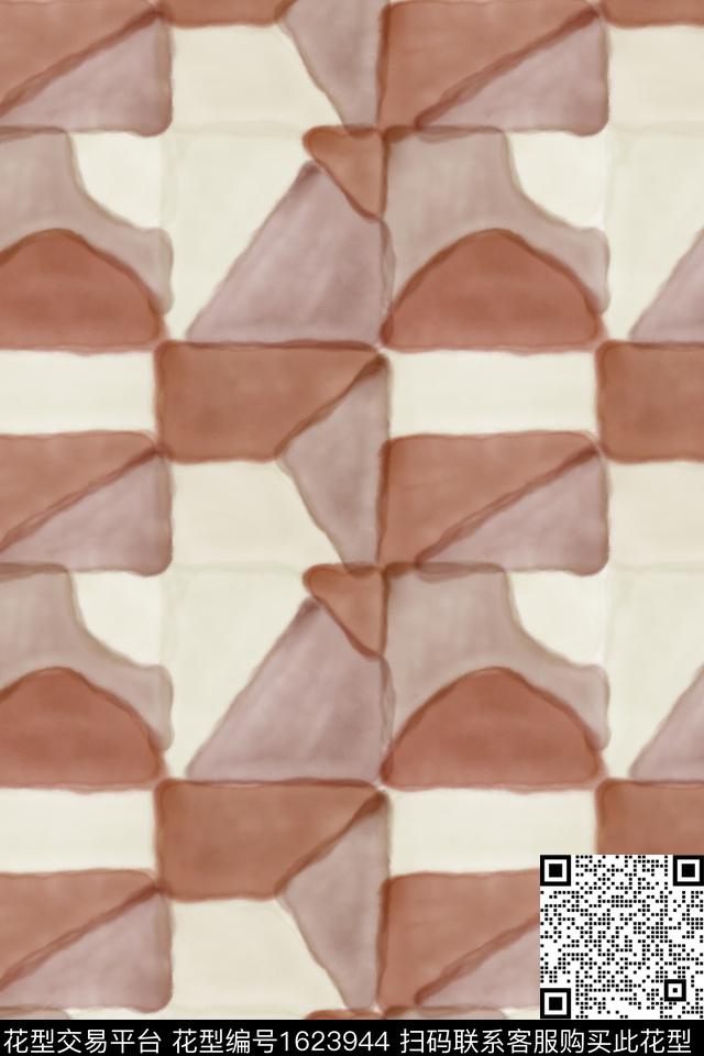 简约水彩复古数码印花花型下载（图片编号: 1623944） - 瓦栏（Walan）