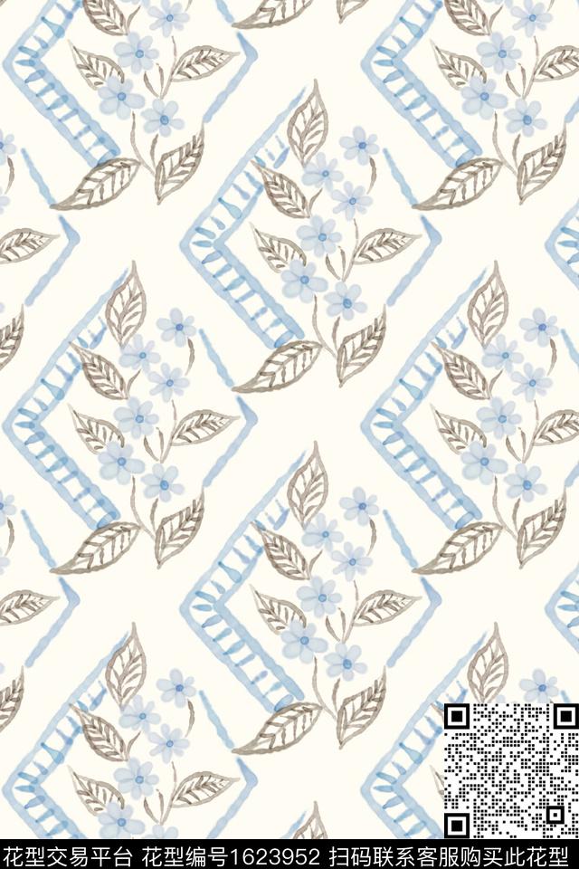 小清新花卉简约数码印花花型下载（图片编号: 1623952） - 瓦栏（Walan）
