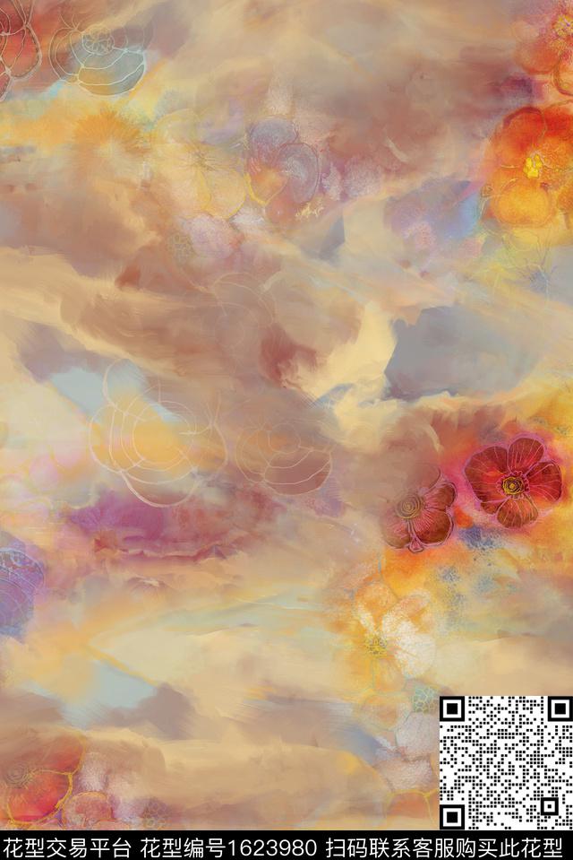 水彩抽象云雾数码印花花型下载（图片编号: 1623980） - 瓦栏（Walan）