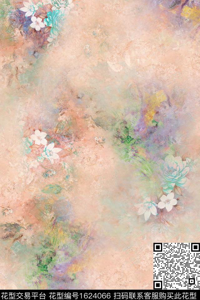 花卉油画肌理数码印花花型下载（图片编号: 1624066） - 瓦栏（Walan）