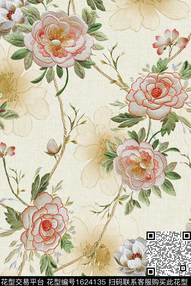 刺绣花卉绳子数码印花花型下载（图片编号: 1624135） - 瓦栏（Walan）