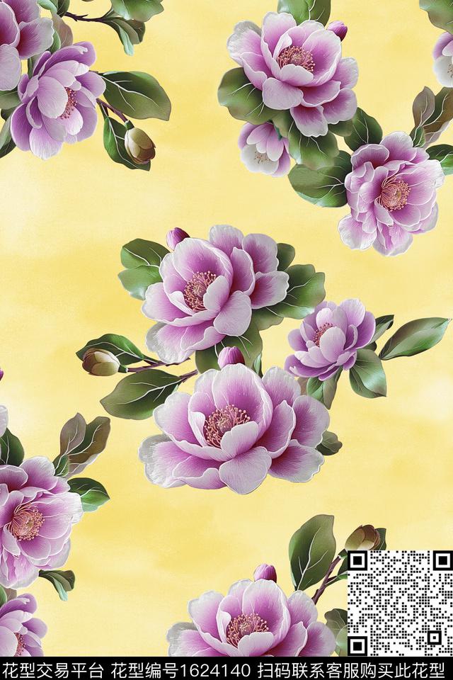 花卉刺绣跳接数码印花花型下载（图片编号: 1624140） - 瓦栏（Walan）