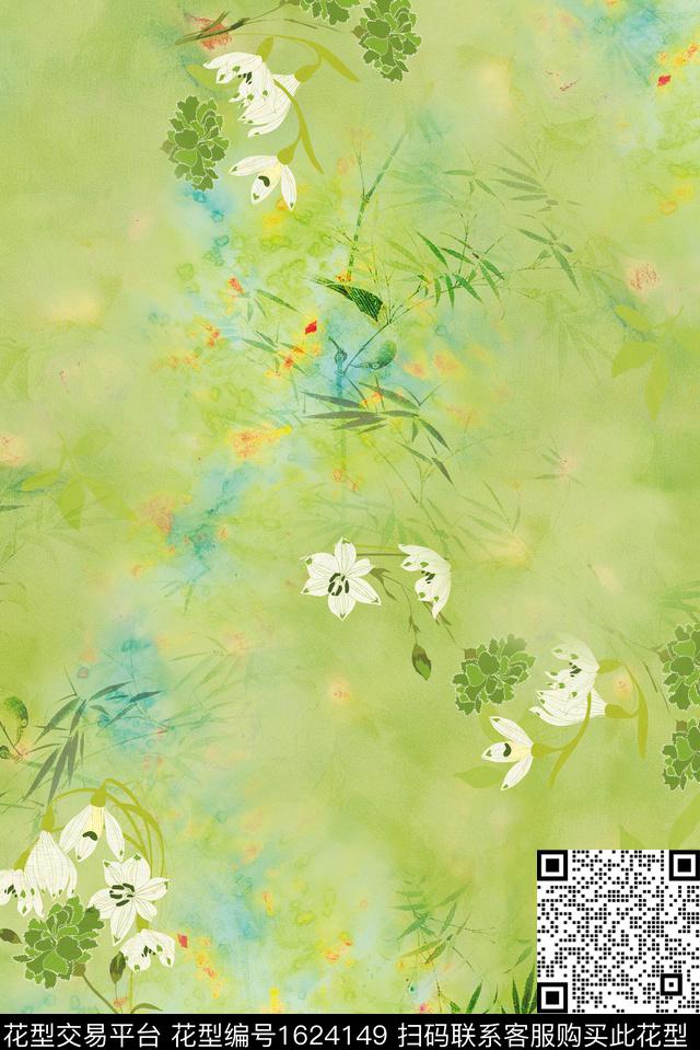 中国风花卉水彩数码印花花型下载（图片编号: 1624149） - 瓦栏（Walan）